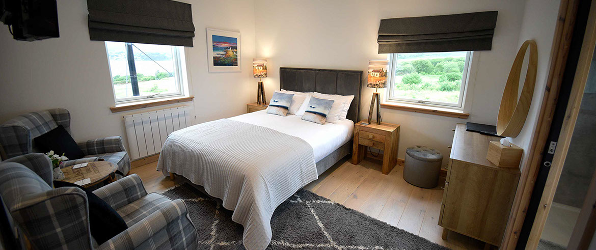 Enjoy spacious king size double rooms with sea views at our luxury Portree bed and breakfast