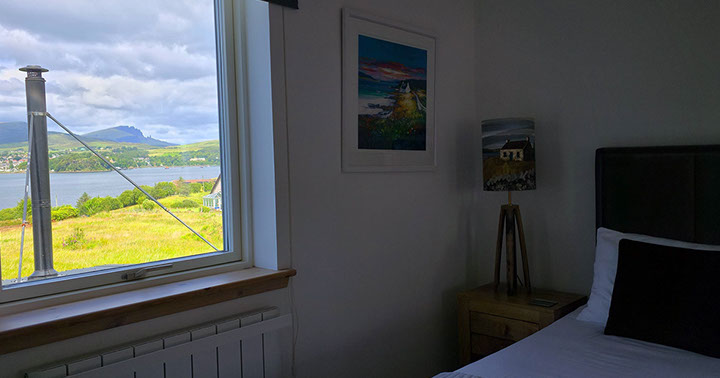 Taigh Scalpaigh bed and breakfast accommodation Seilebost room offers amazing sea views of Portree Bay